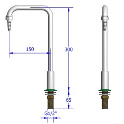 Udlbstud i bord, koldt/varmt vand, fremspring 150 mm