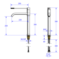 1-grebs mixer med albueklle, fremspring 230 mm