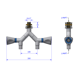 Nedhngt dobbelt udtag nleventil 5.0 1/4" NPT