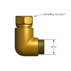 1/2" messing vinkel med 1/2" svivel omlber.