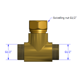 1/2" messing tee med 1/2" svivel omlber.